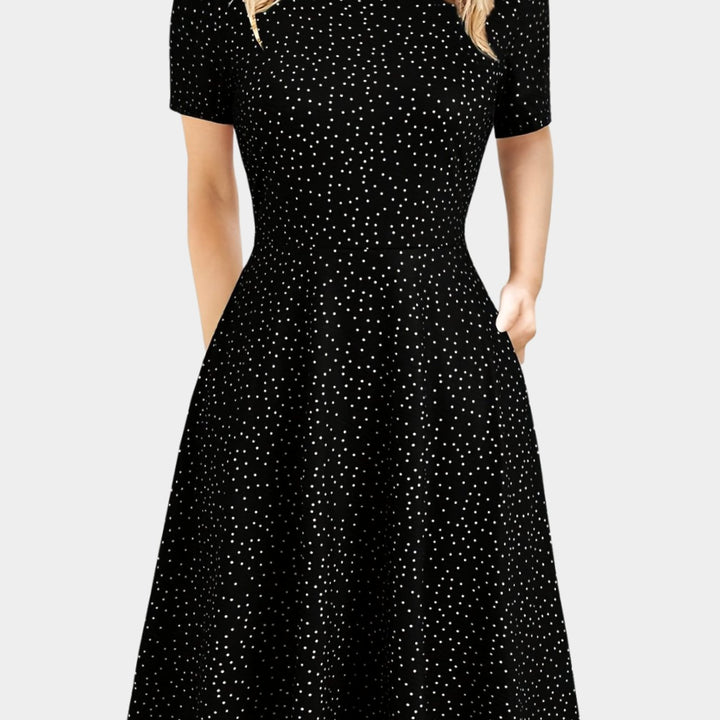 Women's Retro A-Line Short-Sleeve Round-Neck Summer Dress Pockets