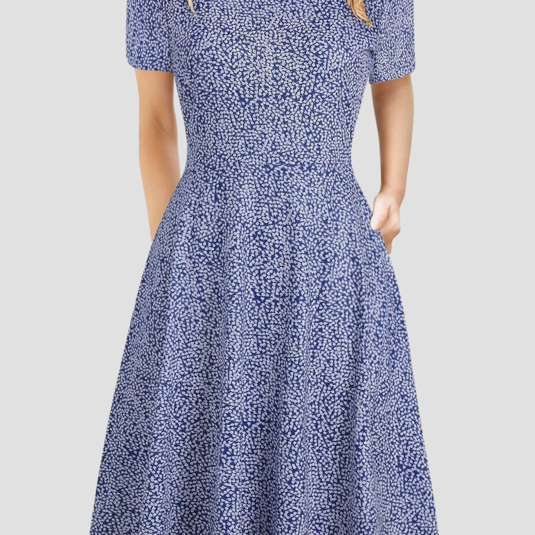 Women's Retro A-Line Short-Sleeve Round-Neck Summer Dress Pockets