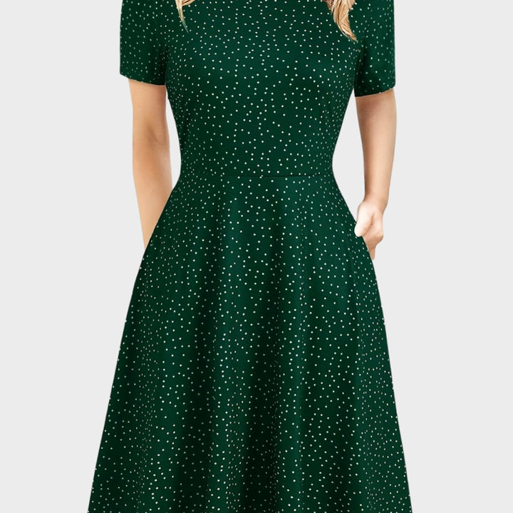 Women's Retro A-Line Short-Sleeve Round-Neck Summer Dress Pockets