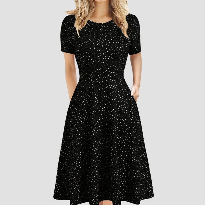 Women's Retro A-Line Short-Sleeve Round-Neck Summer Dress Pockets