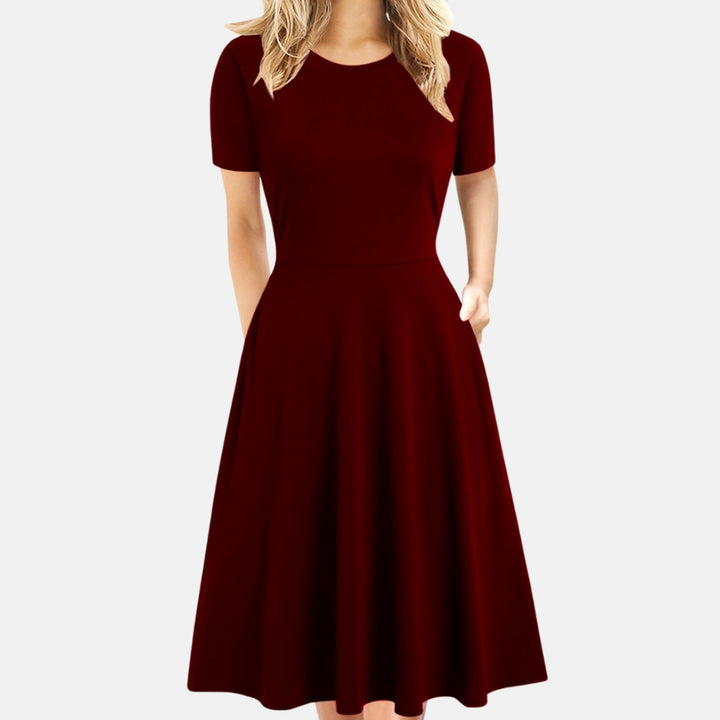 Women's Retro A-Line Short-Sleeve Round-Neck Summer Dress Pockets