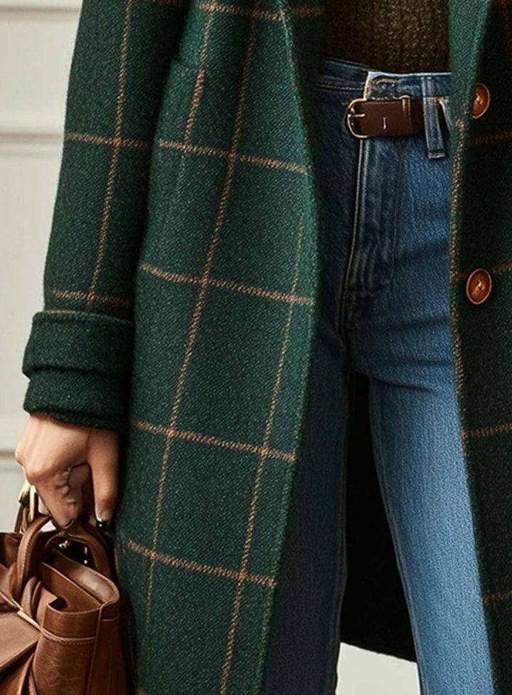 Women's Retro Lapel Plaid Tweed Coat Tailored Silhouette