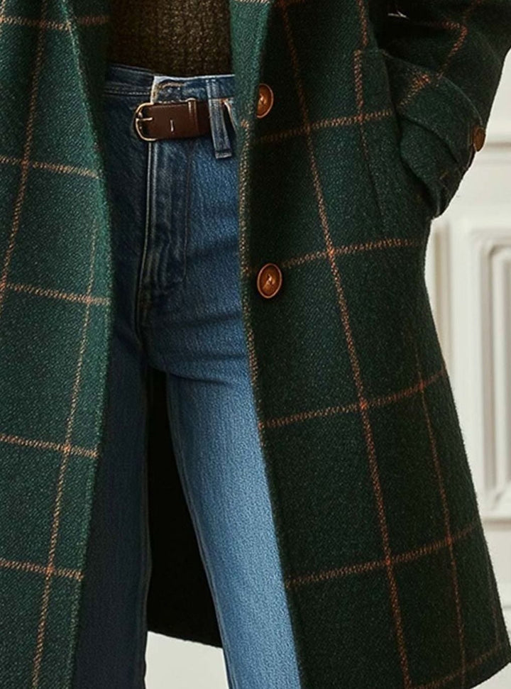 Women's Retro Lapel Plaid Tweed Coat Tailored Silhouette