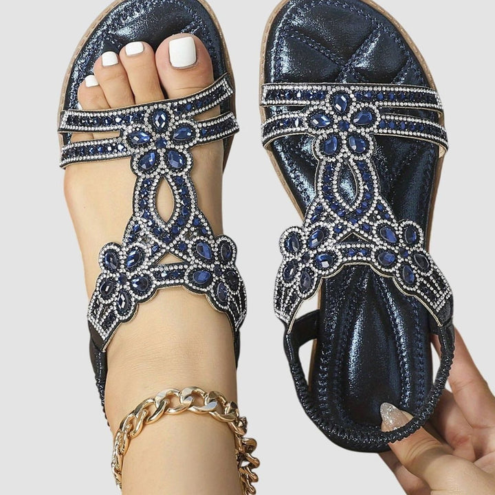 Women's Rhinestone Flat Slingback Orthopedic Sandals - Blue
