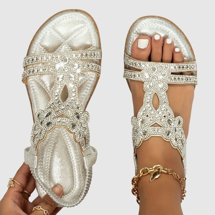 Women's Rhinestone Flat Slingback Orthopedic Sandals - Gray