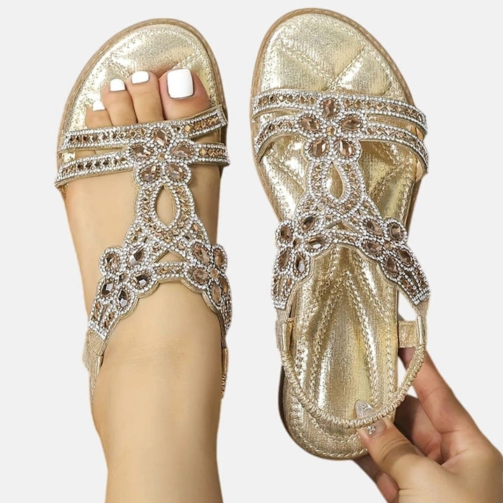 Women's Rhinestone Flat Slingback Orthopedic Sandals - Gold