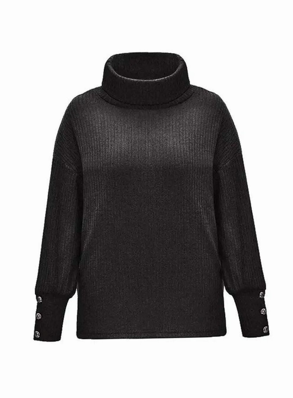 Women's Ribbed Cowl Neck Sweater Button-Cuff Pullover