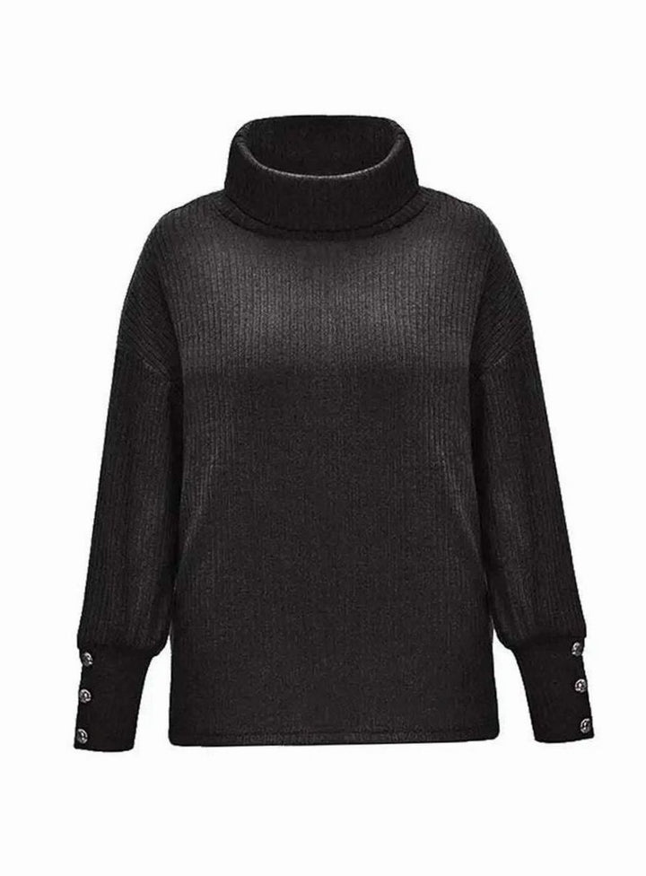 Women's Ribbed Cowl Neck Sweater Button-Cuff Pullover