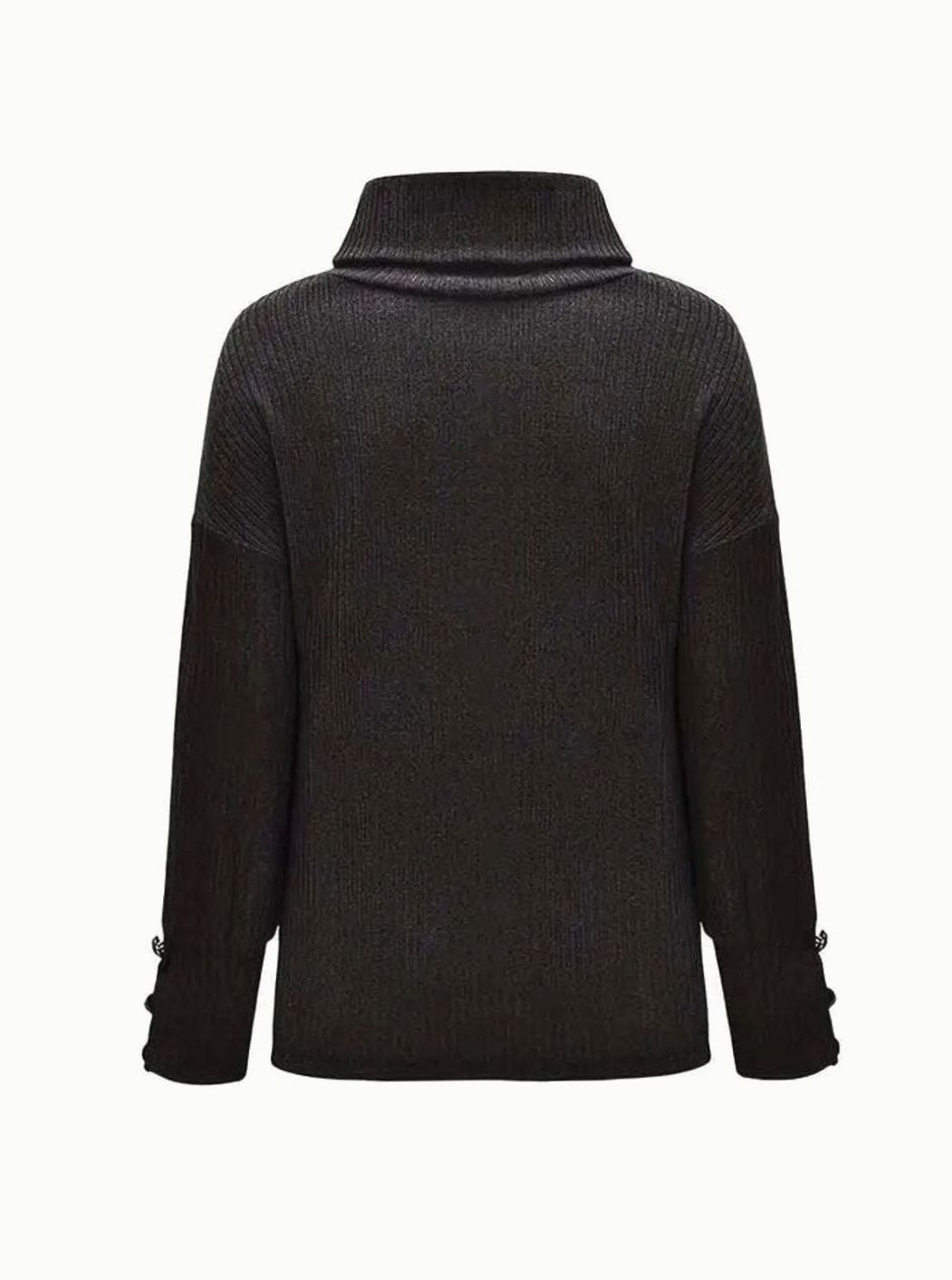 Women's Ribbed Cowl Neck Sweater Button-Cuff Pullover