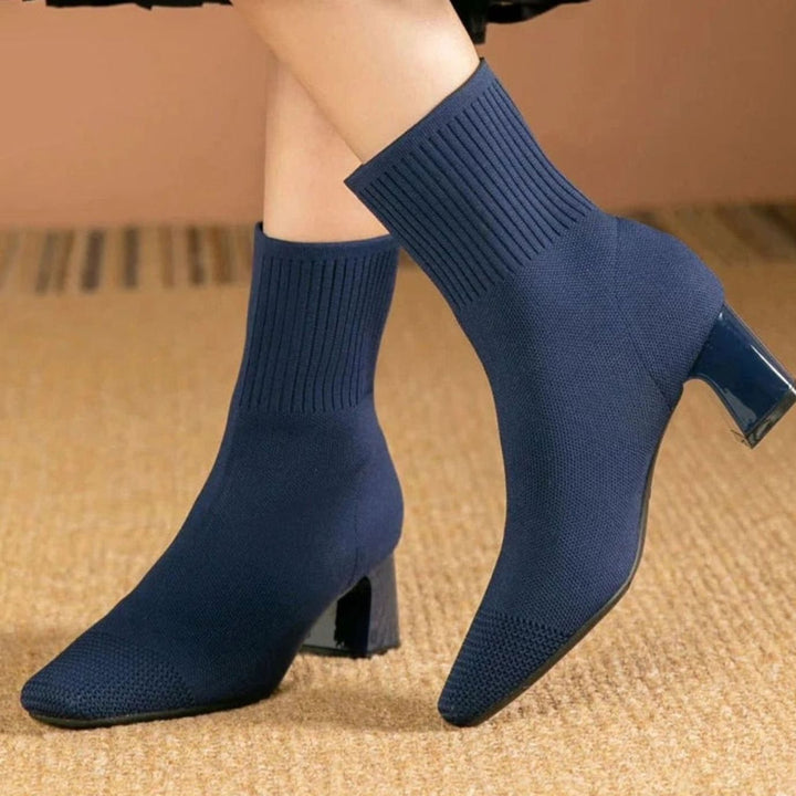Women's Ribbed Knit Block-Heel Ankle Boots - Blue