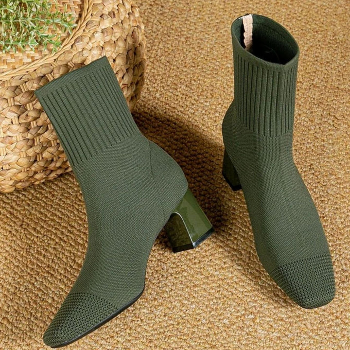 Women's Ribbed Knit Block-Heel Ankle Boots - Green