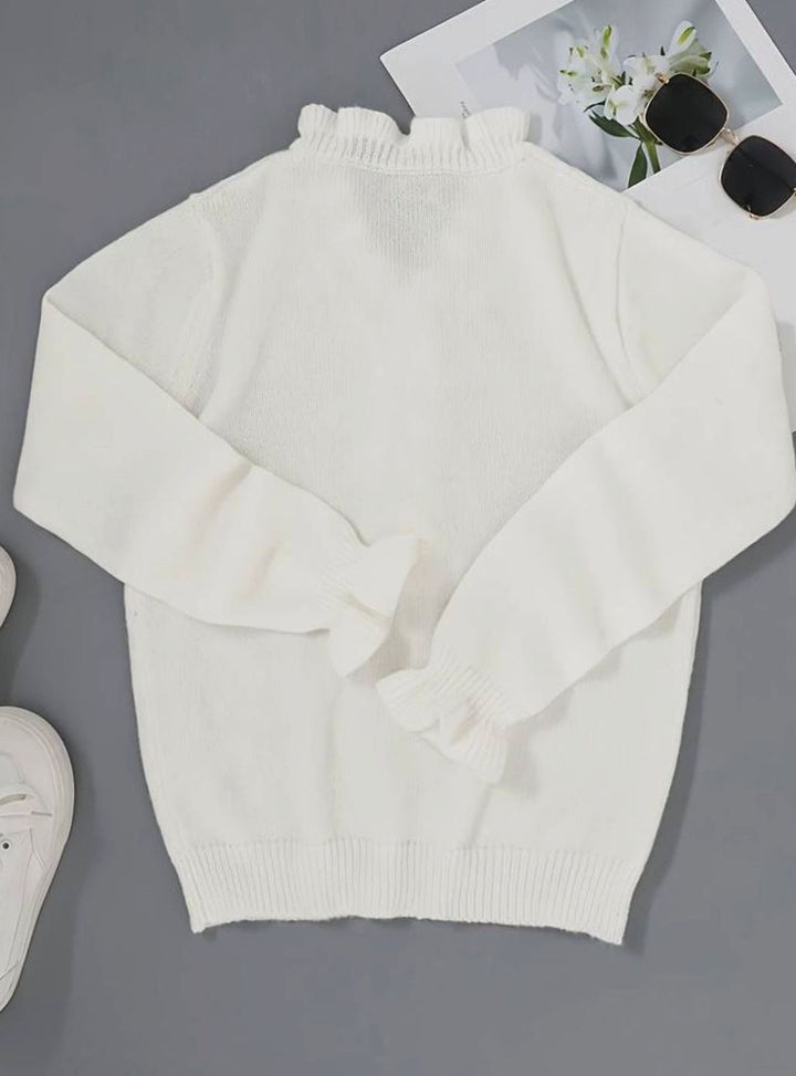 Women's Ruffle Blouse V-Neck Pearl Button Knit Cardigan Top