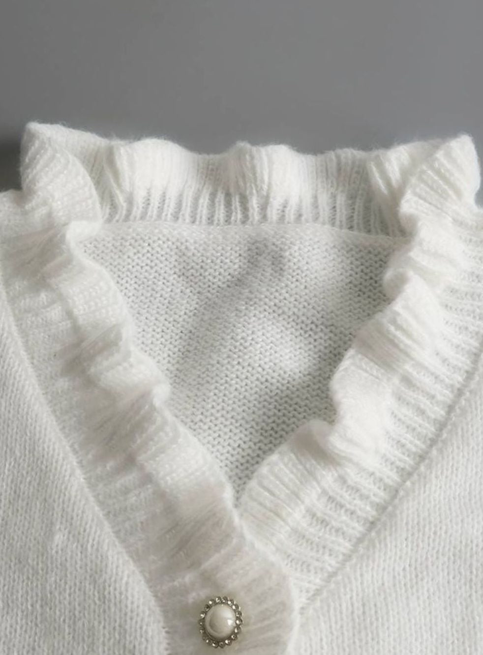 Women's Ruffle Blouse V-Neck Pearl Button Knit Cardigan Top