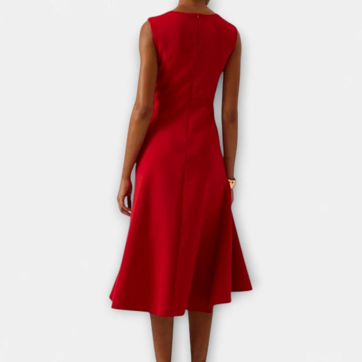 Women's Sleeveless Asymmetric Draped Ruffle-Hem Midi Dress