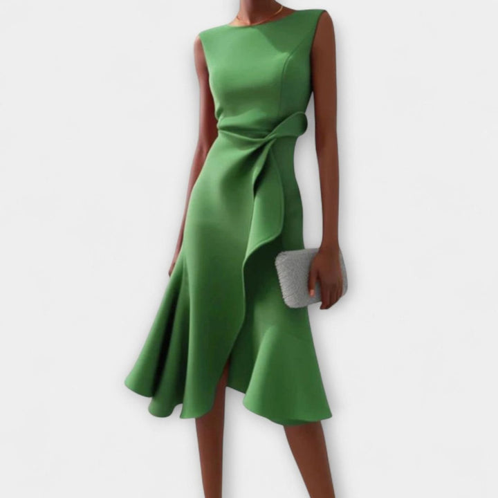Women's Sleeveless Asymmetric Draped Ruffle-Hem Midi Dress - Green