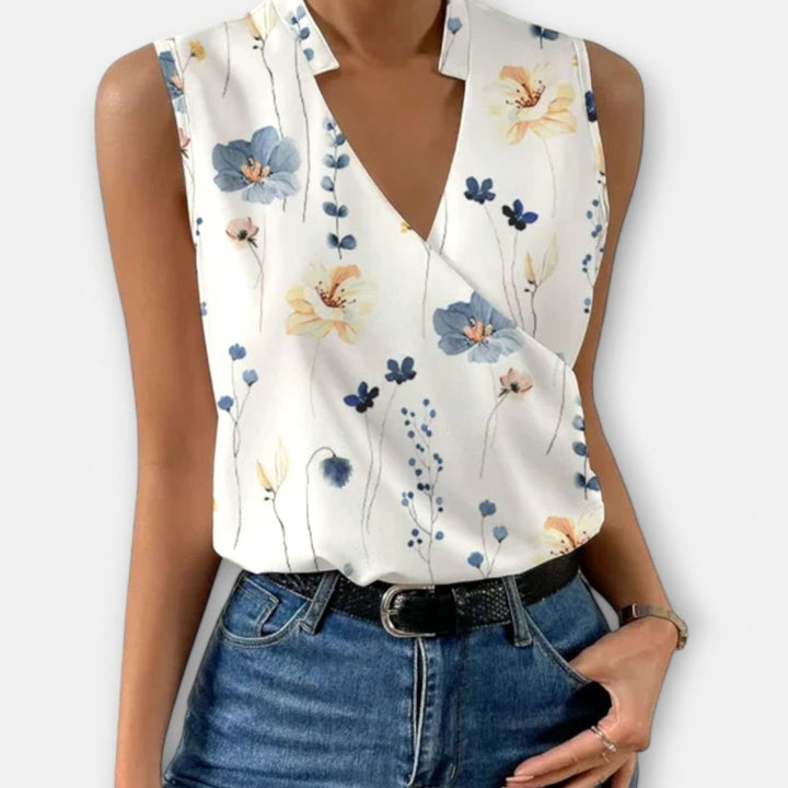 Women's Sleeveless Collared Wrap V-Neck Top - Floral 3