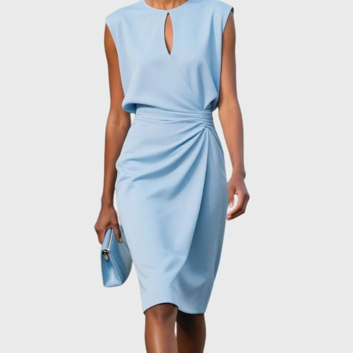 Women's Sleeveless Keyhole-Neck Gathered-Waist Knee-Length Dress