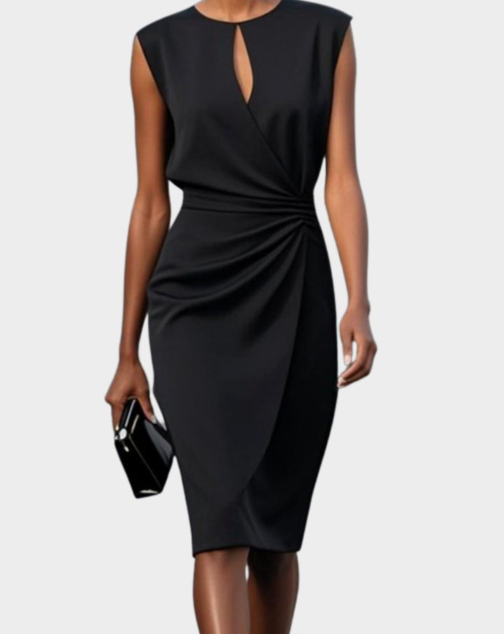 Women's Sleeveless Keyhole-Neck Gathered-Waist Knee-Length Dress - Black