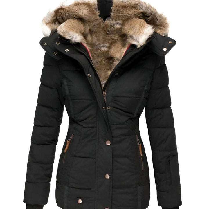 Women's Slim-Fit Faux-Fur Hood Quilted Puffer Jacket - Black