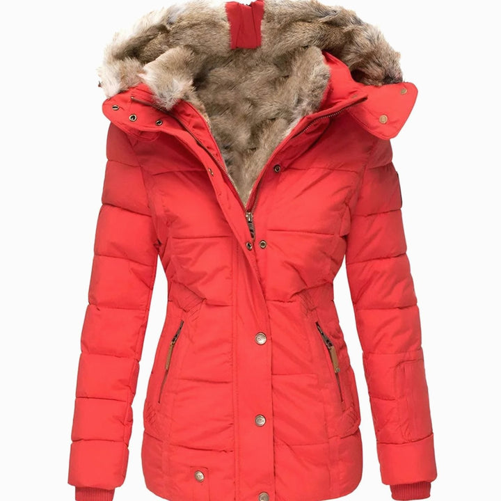 Women's Slim-Fit Faux-Fur Hood Quilted Puffer Jacket - Red