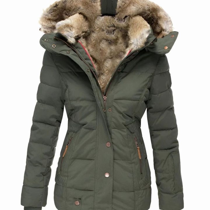 Women's Slim-Fit Faux-Fur Hood Quilted Puffer Jacket - Green