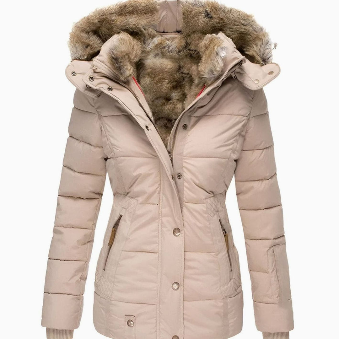 Women's Slim-Fit Faux-Fur Hood Quilted Puffer Jacket - Beige