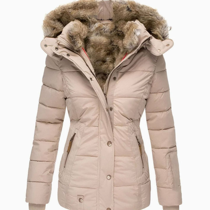 Women's Slim-Fit Faux-Fur Hood Quilted Puffer Jacket - Beige