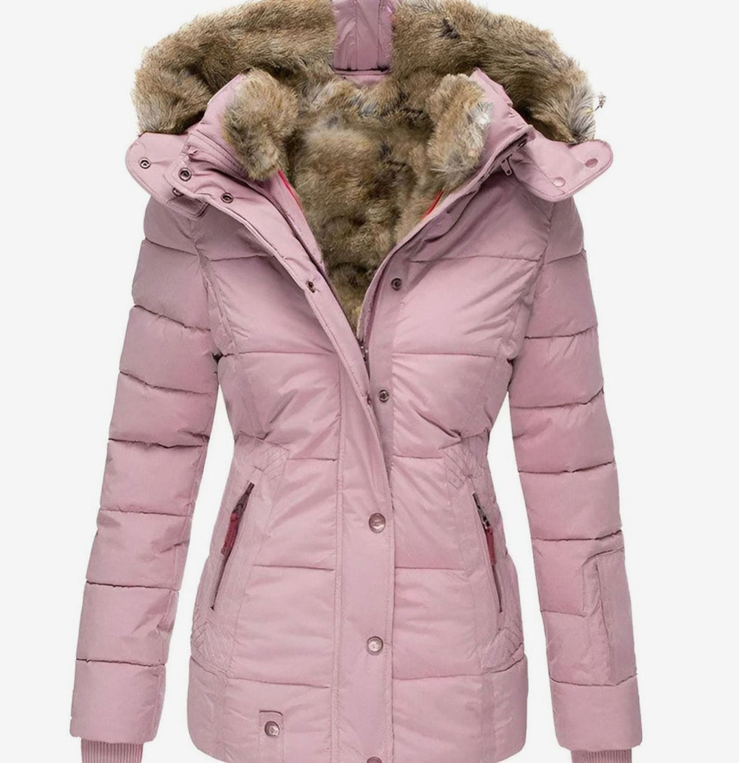 Women's Slim-Fit Faux-Fur Hood Quilted Puffer Jacket - Pink
