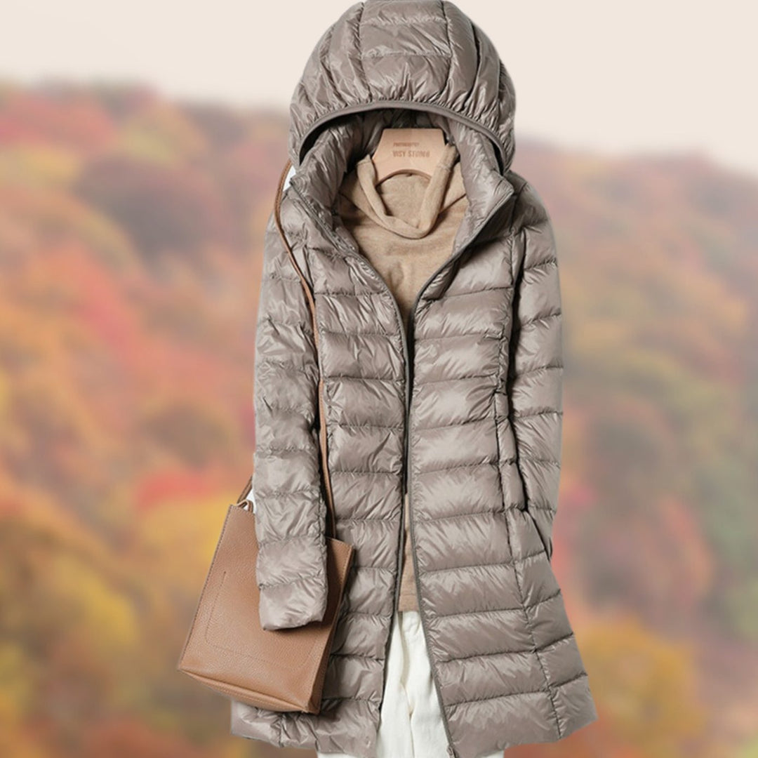 Women's Slim-Fit Hooded Lightweight Puffer Jacket - Khaki