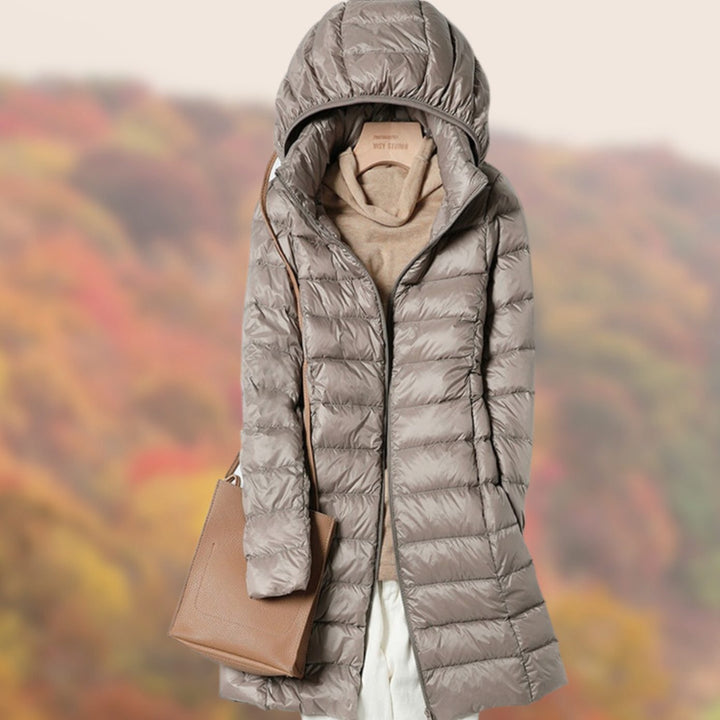 Women's Slim-Fit Hooded Lightweight Puffer Jacket - Khaki