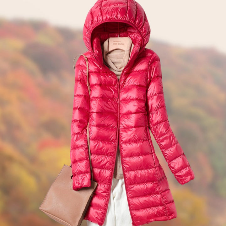 Women's Slim-Fit Hooded Lightweight Puffer Jacket - Red