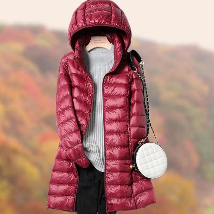 Women's Slim-Fit Hooded Lightweight Puffer Jacket - Burgundy
