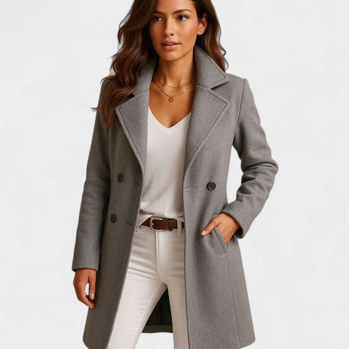 Women's Slim-Fit Lapel Button-Front Midi Coat - Gray