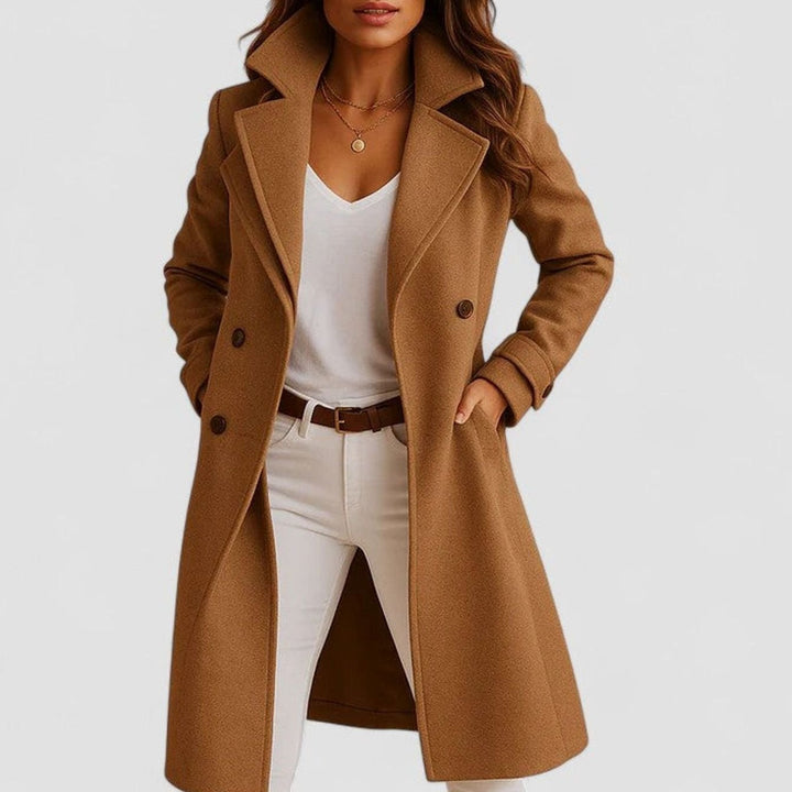 Women's Slim-Fit Lapel Button-Front Midi Coat - Camel