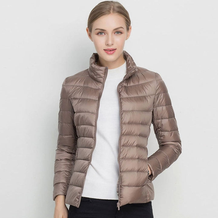 Women's Slim Fit Lightweight Quilted Puffer Winter Coat - Beige