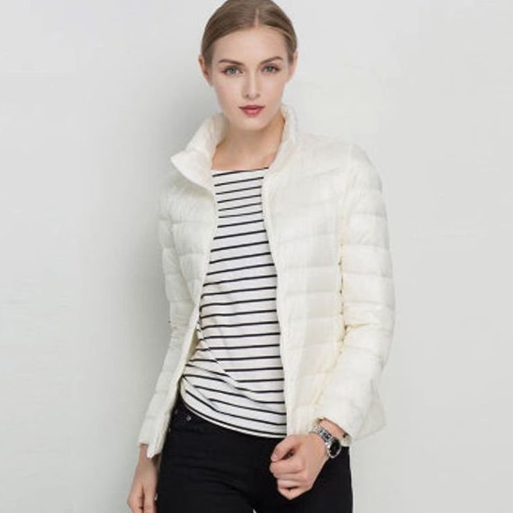 Women's Slim Fit Lightweight Quilted Puffer Winter Coat - White