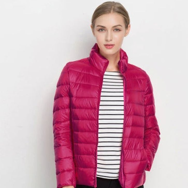 Women's Slim Fit Lightweight Quilted Puffer Winter Coat - Fuchsia