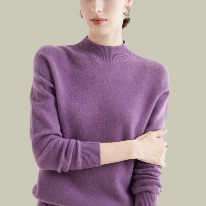 Women's Slim-Fit Mock-Neck Merino Wool Sweater - Purple