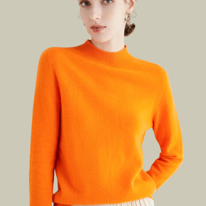 Women's Slim-Fit Mock-Neck Merino Wool Sweater - Orange