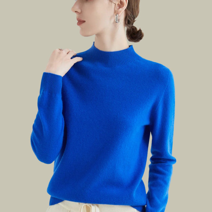 Women's Slim-Fit Mock-Neck Merino Wool Sweater - Blue