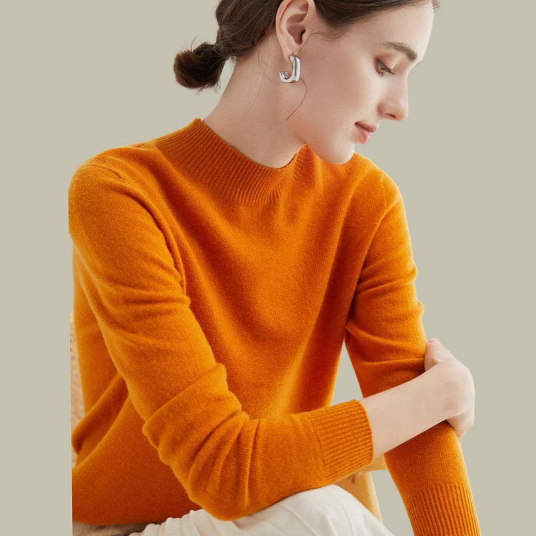 Women's Slim-Fit Mock-Neck Merino Wool Sweater - Pumpkin
