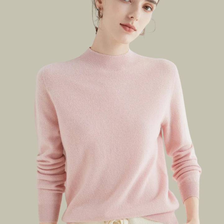 Women's Slim-Fit Mock-Neck Merino Wool Sweater - Pink