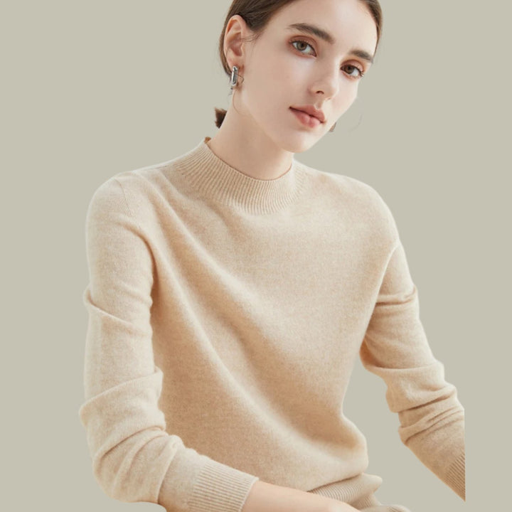Women's Slim-Fit Mock-Neck Merino Wool Sweater - Beige