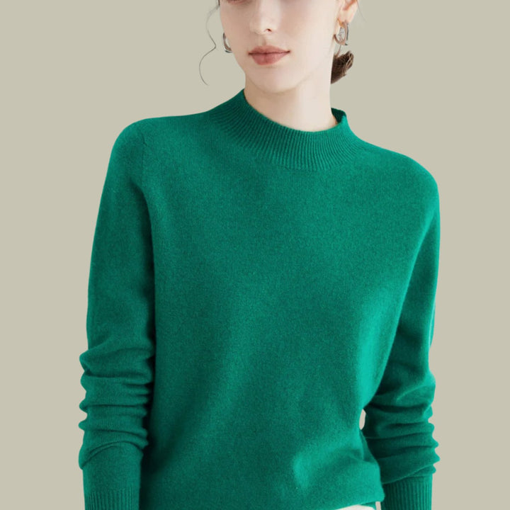 Women's Slim-Fit Mock-Neck Merino Wool Sweater - Jacquard Green