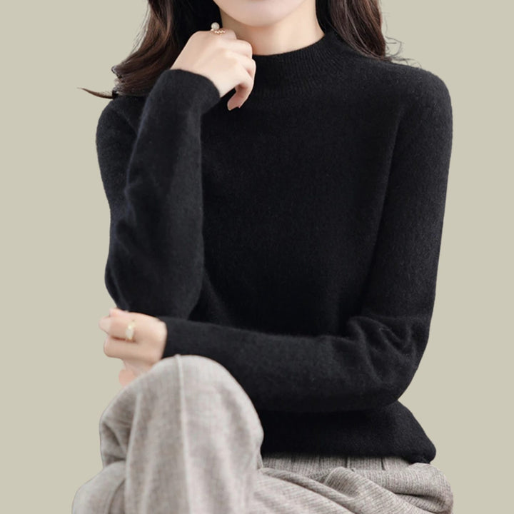 Women's Slim-Fit Mock-Neck Merino Wool Sweater - Black