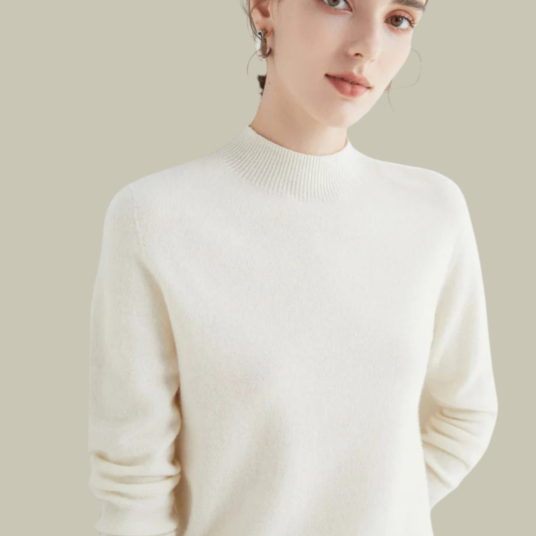 Women's Slim-Fit Mock-Neck Merino Wool Sweater - White