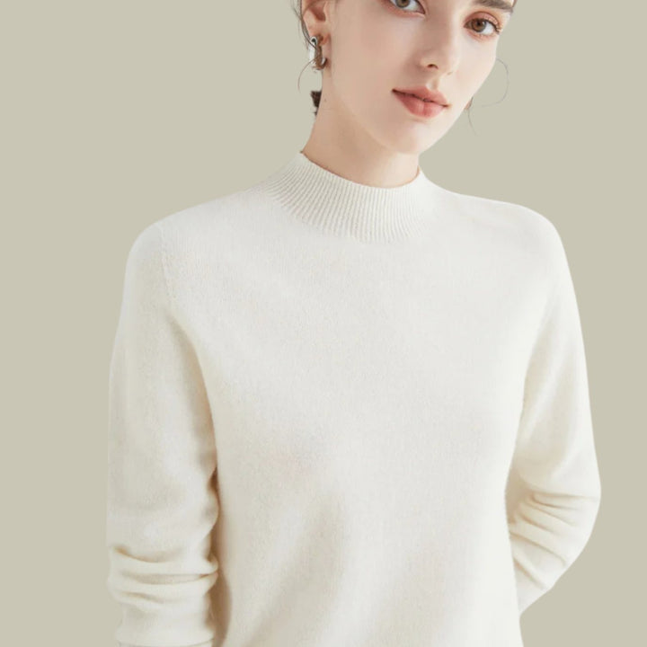 Women's Slim-Fit Mock-Neck Merino Wool Sweater - White