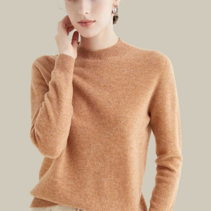 Women's Slim-Fit Mock-Neck Merino Wool Sweater - Golden Camel