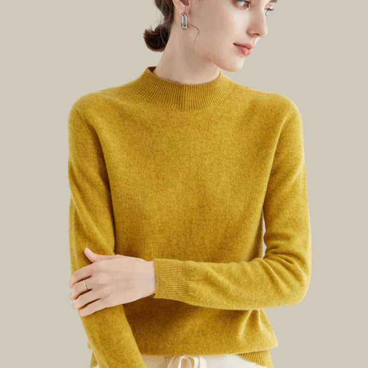 Women's Slim-Fit Mock-Neck Merino Wool Sweater - Mustard Yellow