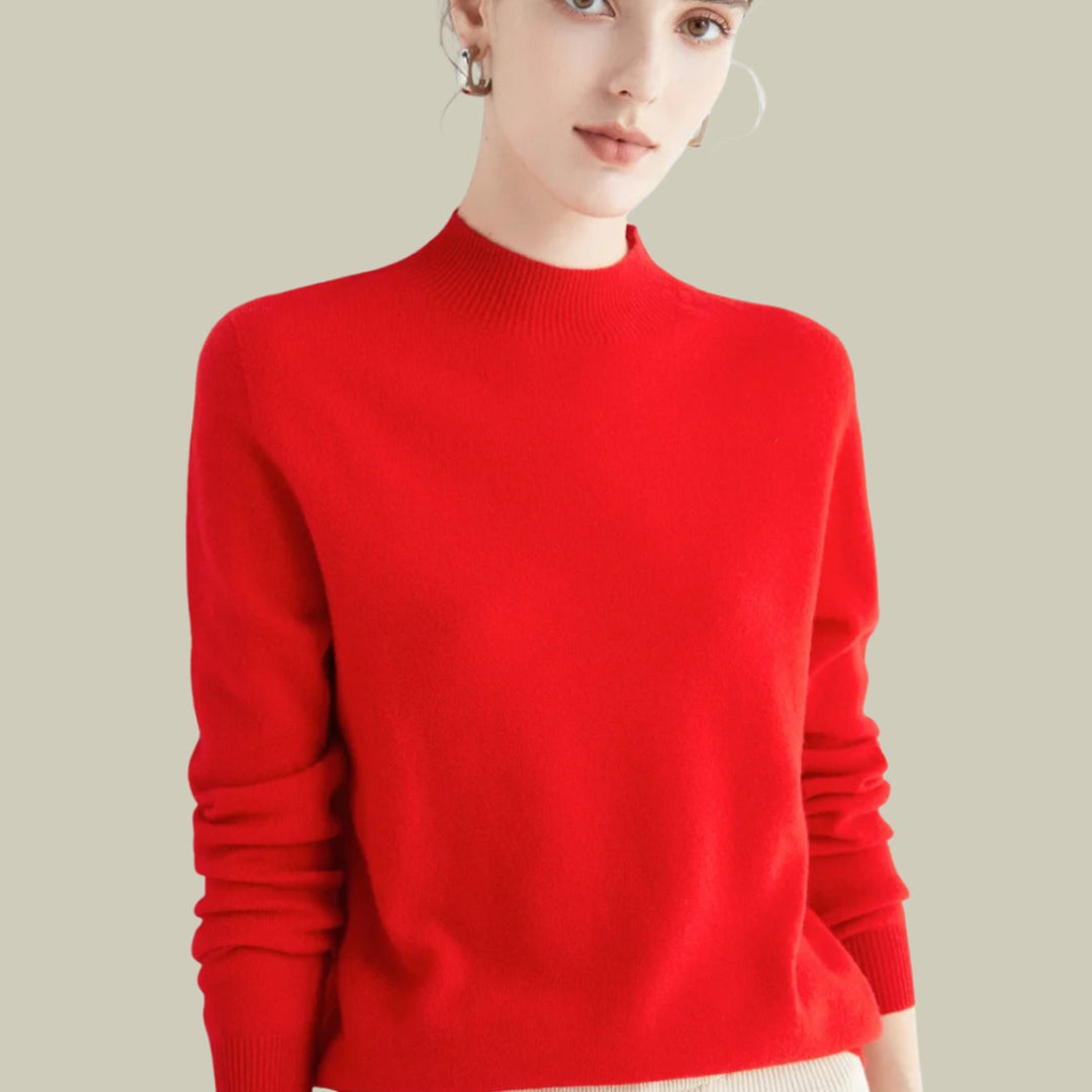 Women's Slim-Fit Mock-Neck Merino Wool Sweater - Red